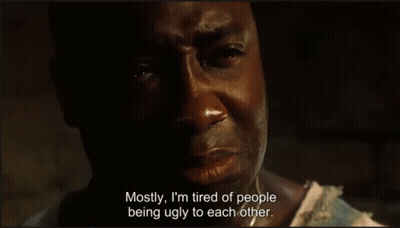 Man With Tired Expression And Words Mostly I'm Tired GIF