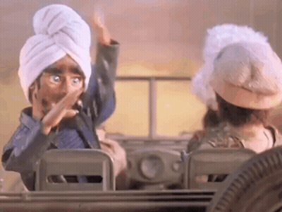 Man With Towel On Head In Car With Woman GIF