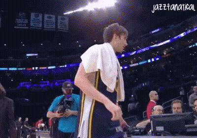 Man With Towel Walking On Basketball Court Saying Jazzfanatical GIF