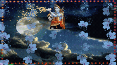 Man With Trident Surrounded By Flowers And Moon GIF