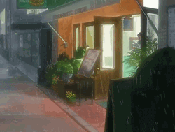 Man With Umbrella Pushing Girl Anime GIF