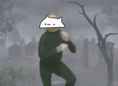 Man With White Cat On Head In Cemetery GIF