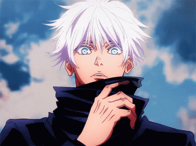 Man With White Hair And Blue Eyes Covering Neck GIF