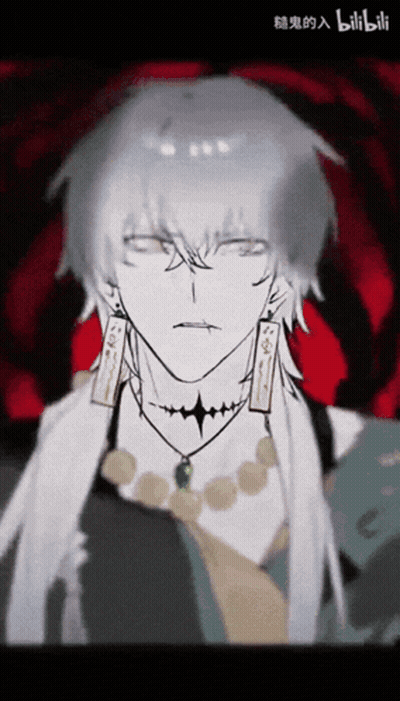 Man With White Hair And Green Pendant GIF