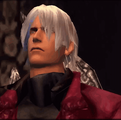 Man With White Hair And Red Jacket Looking At Camera GIF