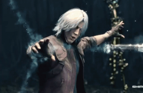 Man With White Hair Holding Sword Saying Shir GIF