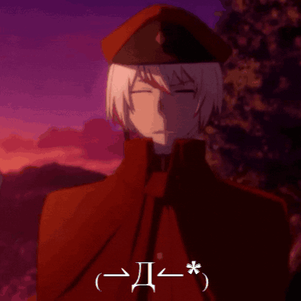 Man With White Hair In Red Cape And Red Hat With Letter I GIF