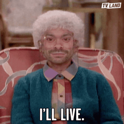 Man With Wig And Glasses Saying I'll Live GIF