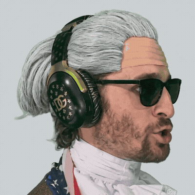 Man With Wig And Headphones With LG GIF