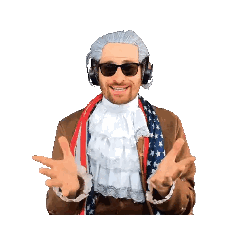 Man With Wig And Sunglasses Holding Blue Figure Sticker