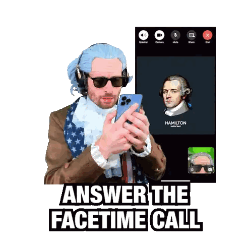 Man With Wig And Sunglasses Holding Phone Sticker