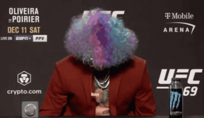 Man With Wig And Sunglasses In Front Of UFC Sign GIF