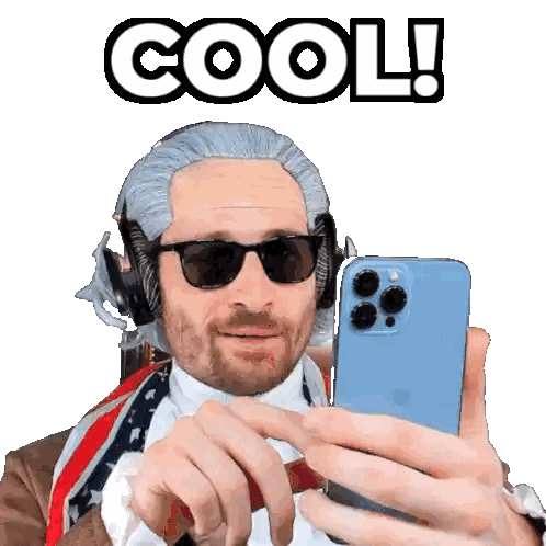 Man With Wig And Sunglasses Taking Selfie Sticker