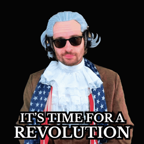 Man With Wig And Sunglasses Time For Revolution GIF