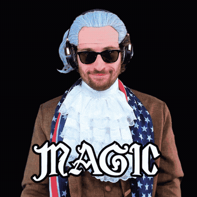 Man With Wig Sunglasses And Magic Shirt GIF