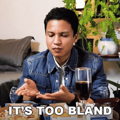 Man With Wine And Pizza Saying It's Too Bland GIF