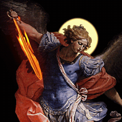 Man With Wings Holding Flaming Sword GIF