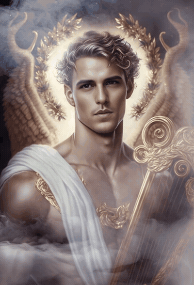 Man With Wings Holding Harp GIF