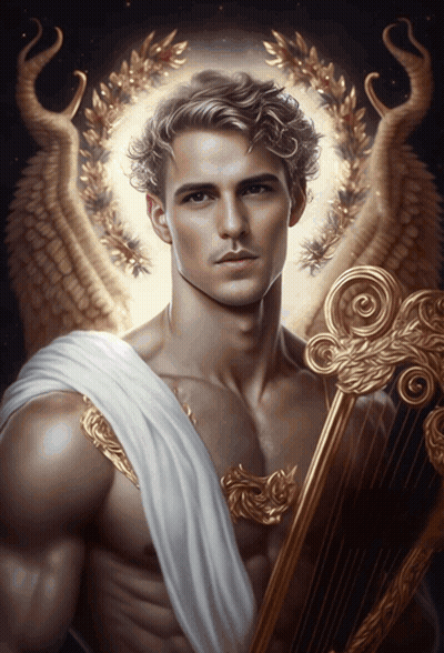 Man With Wings Holding Harp GIF