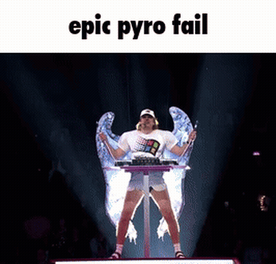 Man With Wings On Stage Epic Pyro Fail GIF