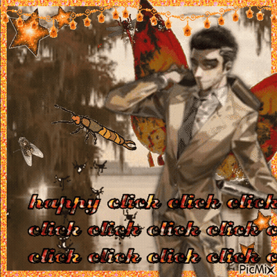 Man With Wings Saying Happy Click Click Click GIF