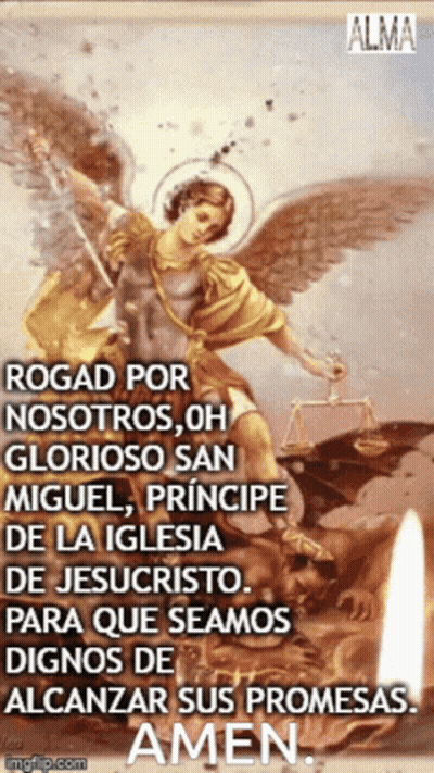 Man With Wings Saying Rogad Por Nosotros Oh Glorioso San Miguel Principe De La Iglesia GIF