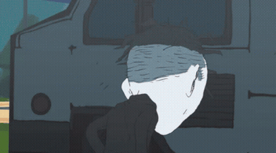 Man With Yellow Eyes And Cross Behind Him GIF
