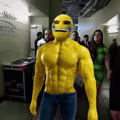 Man With Yellow Face Standing By Mobile Sign GIF