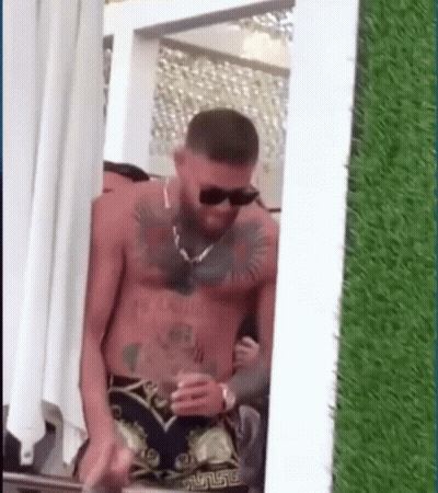 Man Without Shirt Holding Beer GIF