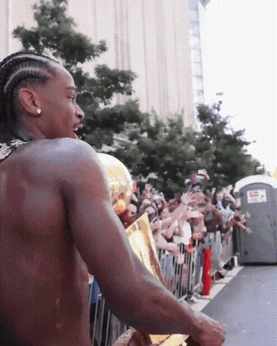 Man Without Shirt Holding Trophy GIF