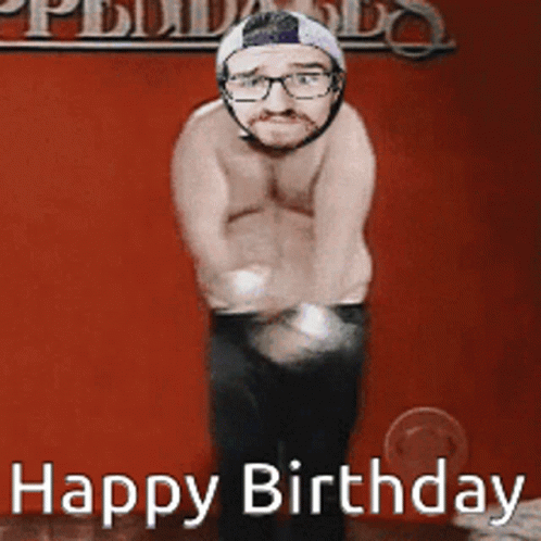 Man Without Shirt In Front Of Happy Birthday Wall GIF