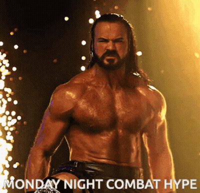 Man Without Shirt In Front Of Monday Night Combat Hype Poster GIF