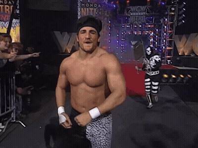 Man Without Shirt In Front Of Monday Night Sign GIF