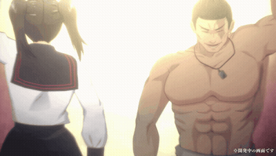 Man Without Shirt Next To Girl In Sailor Suit GIF