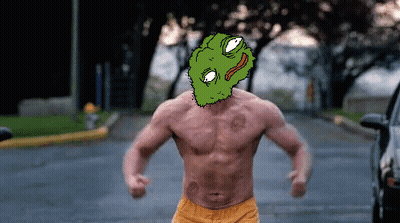 Man Without Shirt With Green Cartoon Face GIF