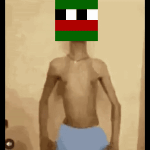 Man Without Shirt With Green Red Pixel Face GIF