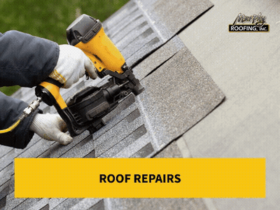 Man Working On Roof Saying Roof Repairs GIF