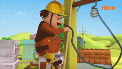 Man Working On Telephone Pole With Nick Logo GIF