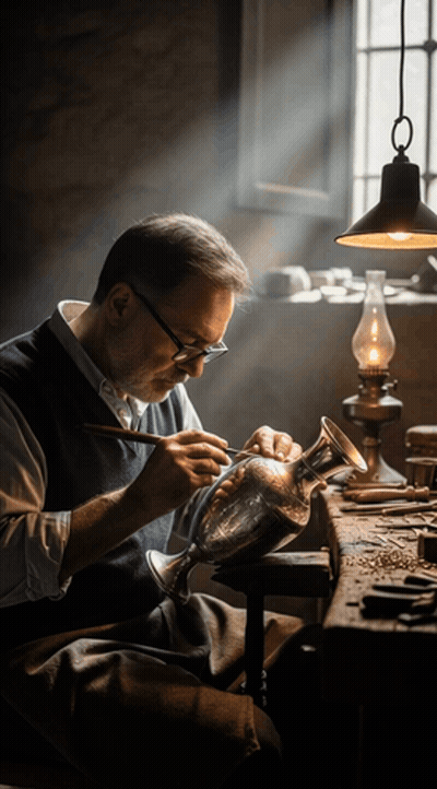 Man Working On Vase With Brush GIF
