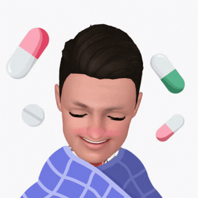 Man Wrapped In Blue Plaid Blanket With Pills Flying GIF