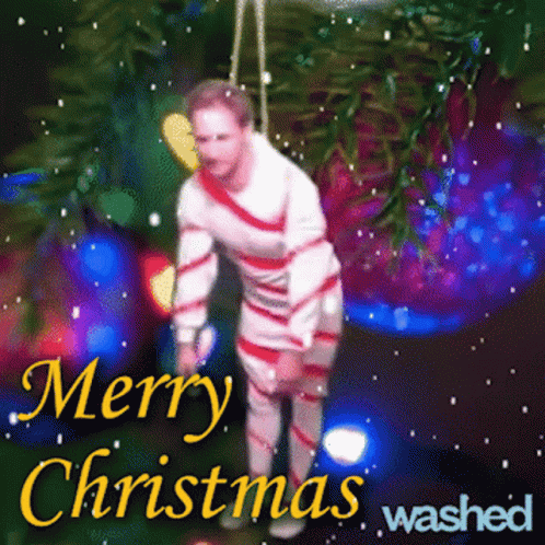 Man Wrapped In Candy Canes Merry Christmas GIF