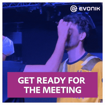 Man Yellow Black Shirt Hand On Forehead Evonik Logo GIF