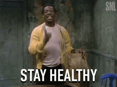 Man Yellow Cardigan With Bag Says Stay Healthy GIF