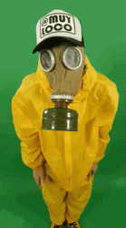 Man Yellow Full Suit Gas Mask GIF