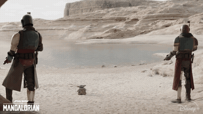 Mandalorian Poster Two Soldiers Baby Yoda GIF