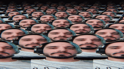 Many Faces Of A Man With A Beard Are Lined Up In Rows GIF