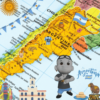 Map Of Argentina With Cartoon Character GIF