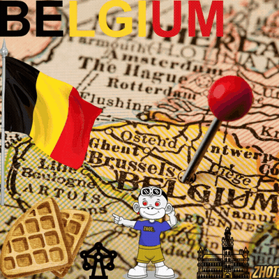 Map of Belgium With Flags and Pin