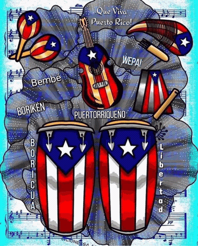 Map Of Puerto Rico And Musical Instruments Poster GIF
