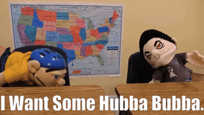 Map Of US With Stuffed Animals Saying I Want Some Hubba Bubba GIF